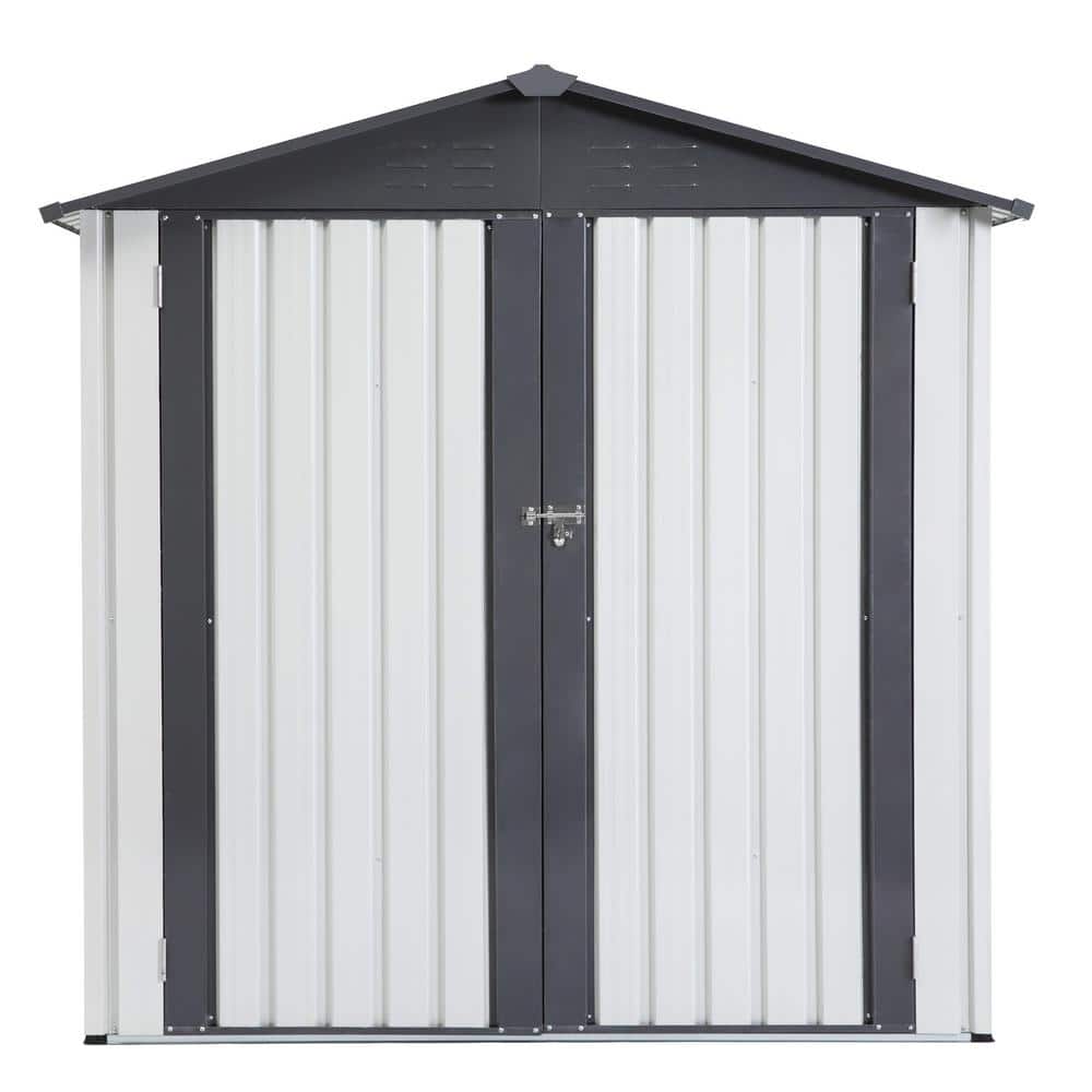 4ft. W x 6ft. D Garden Metal Storage Shed Gray White with Rainproof Ceiling