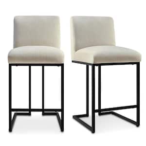 25 in. Beige High Back Metal Frame Counter Height Fabric Bar Stool (Set of 2)