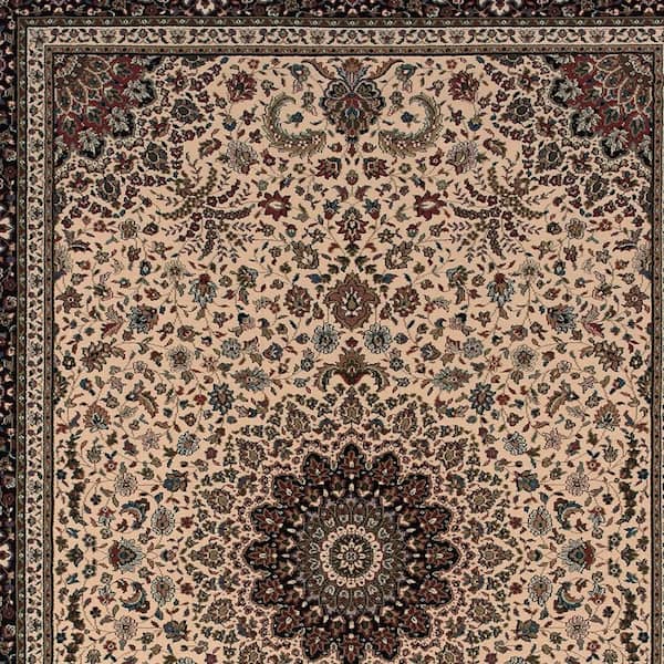 8' Round Brown, Ivory Oriental Washable Area Rugs Runner Rug