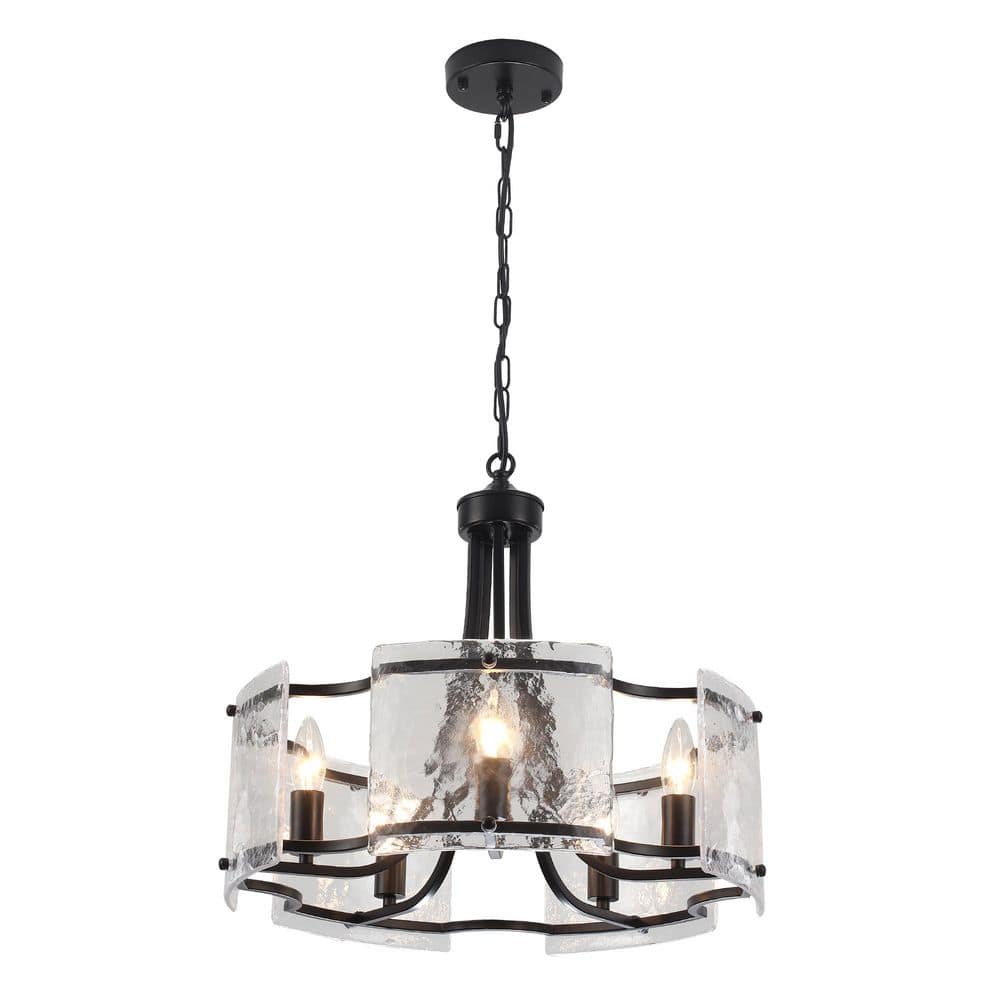 5-Light Dimmable Black Drum Chandelier with Glass Shade for Living Room Kitchen Island Bedroom with No Bulbs Included price history on PriceWatchPro