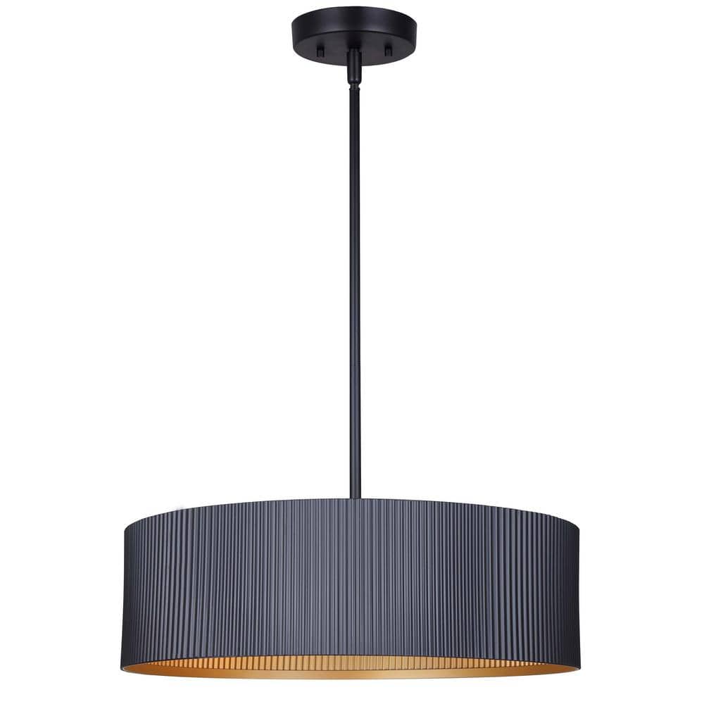 Black Ridged Barrel Shade Chandelier Light