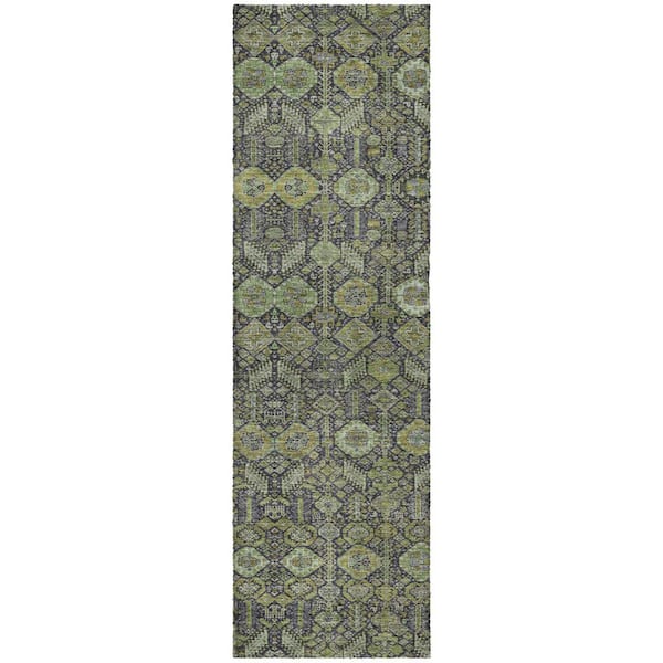 Dream Shag Premium Machine Washable Abstract ADS574 Green 2 ft. x 7 ft. Runner Rug