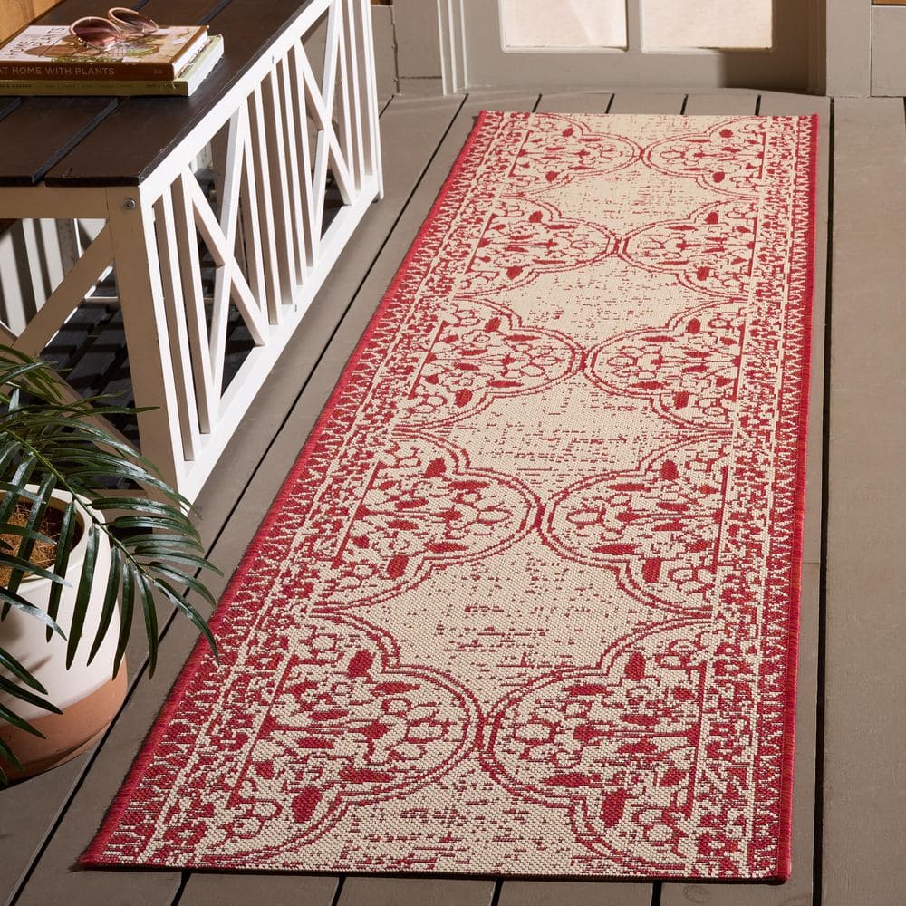 Beach House 2 ft. x 6 ft. Red/Creme Damask Floral Indoor/Outdoor Runner Rug price history on PriceWatchPro