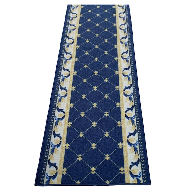 PLAYA RUG Trellis French Blue Color 31 in. Width x Your Choice Length Custom Size Roll Runner Rug/Stair Runner