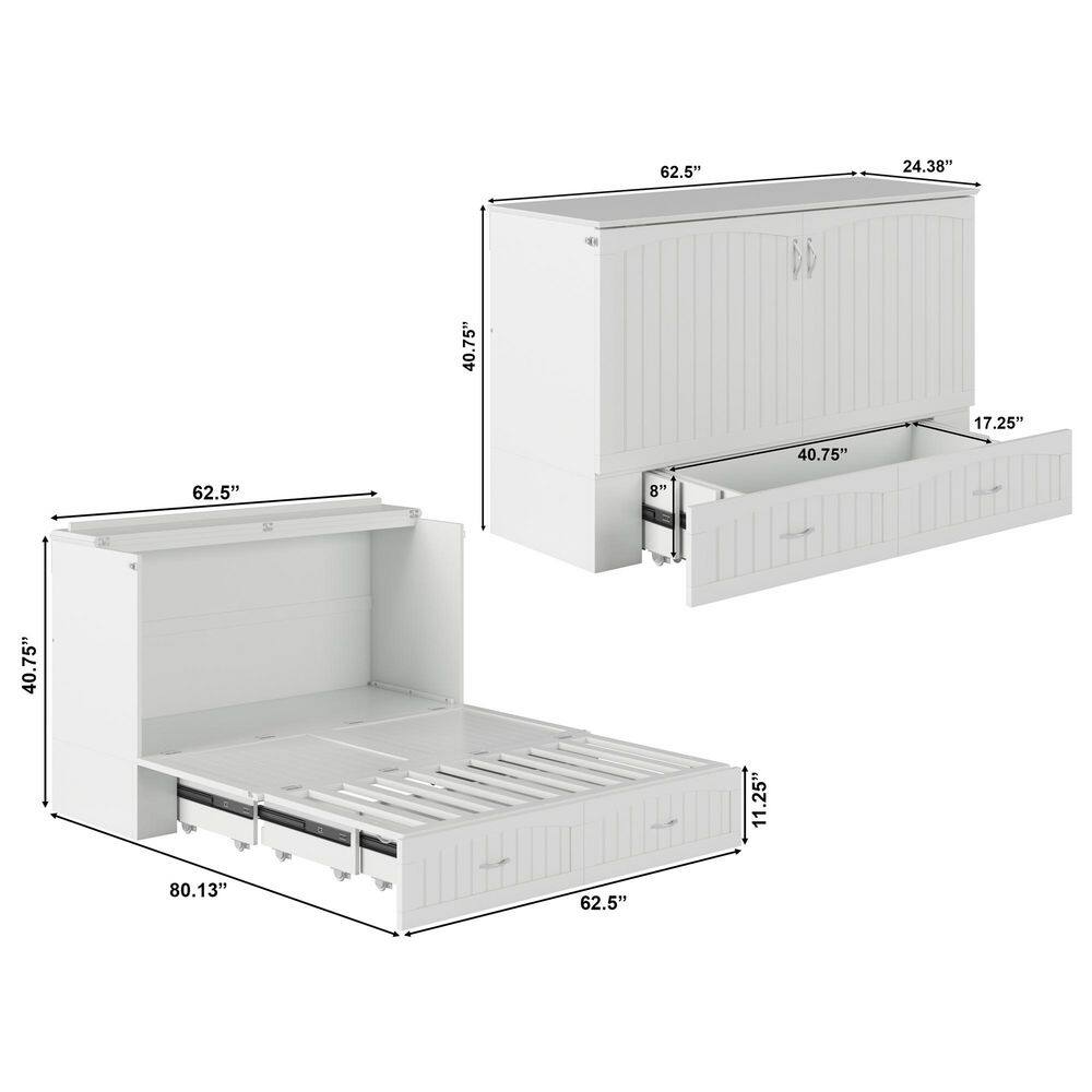 Southampton White Wood Frame Queen Murphy Bed Chest with 6 in. Mattress, Built-in Charging Station and Storage - thumbnail 3