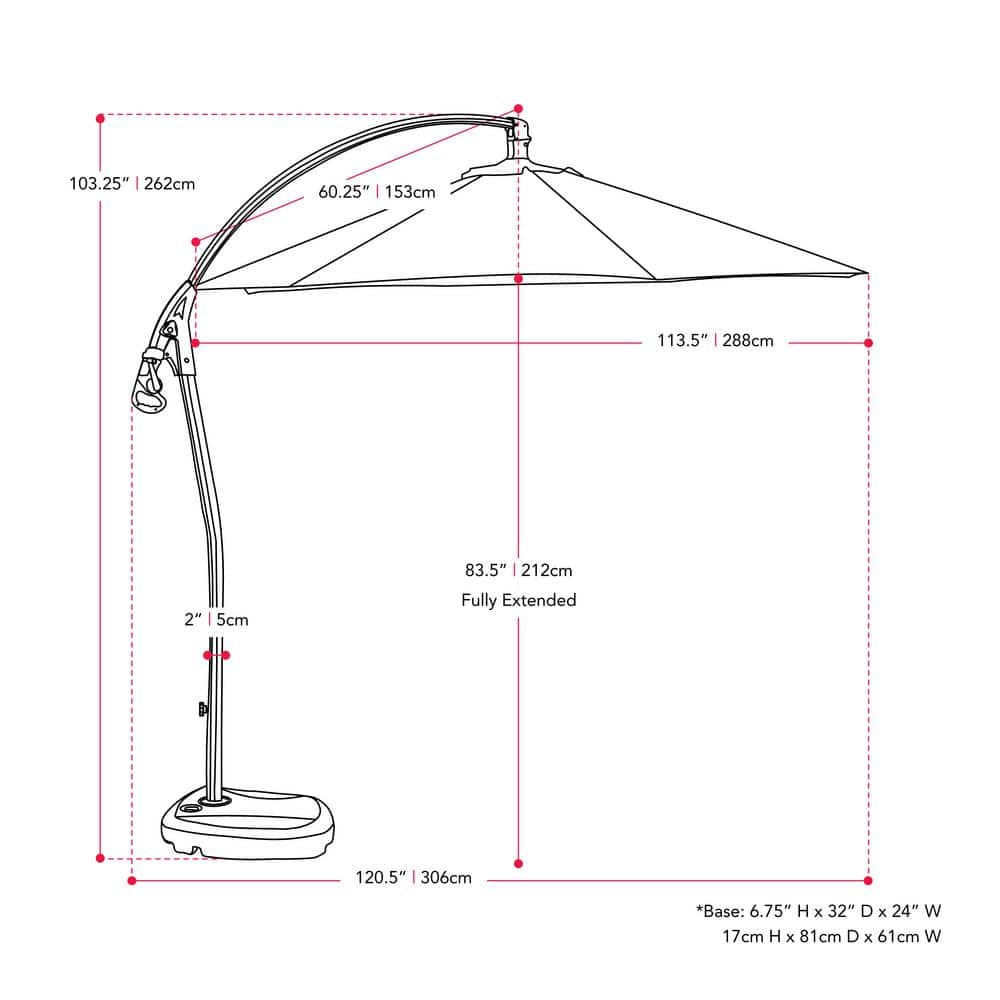 9.5 ft Black Polyester Cantilever Patio Umbrella with Aluminum Pole