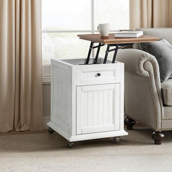 JAYDEN CREATION Solana White Traditional 18 in. Rectangle Wood Lift Top End Table with Wheels