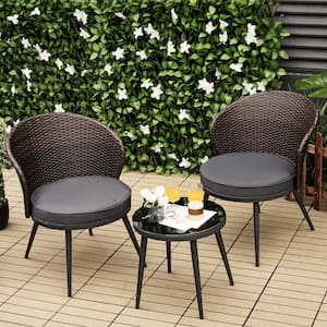 3PCS Rattan Patio Bistro Set Outdoor Conversation Furniture Set w/Seat Cushions