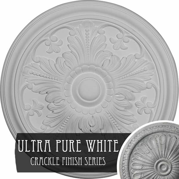 Ekena Millwork 5/8 in. x 16-7/8 in. x 16-7/8 in. Polyurethane Vienna Ceiling Medallion, Hand-Painted Ultra Pure White Crackle