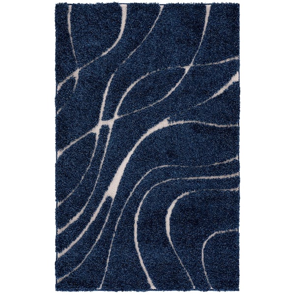 Florida Shag 2 ft. x 3 ft. Navy/Ivory Solid Color Area Rug