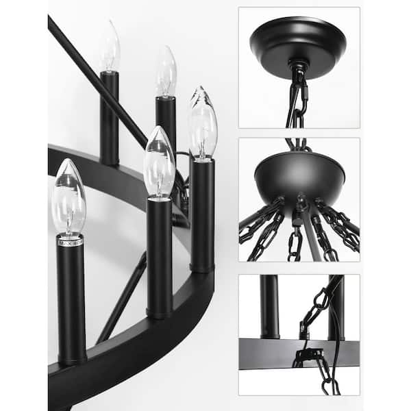 Briignite 70 in. 64-Light Black Farmhouse Wagon Wheel Chandelier