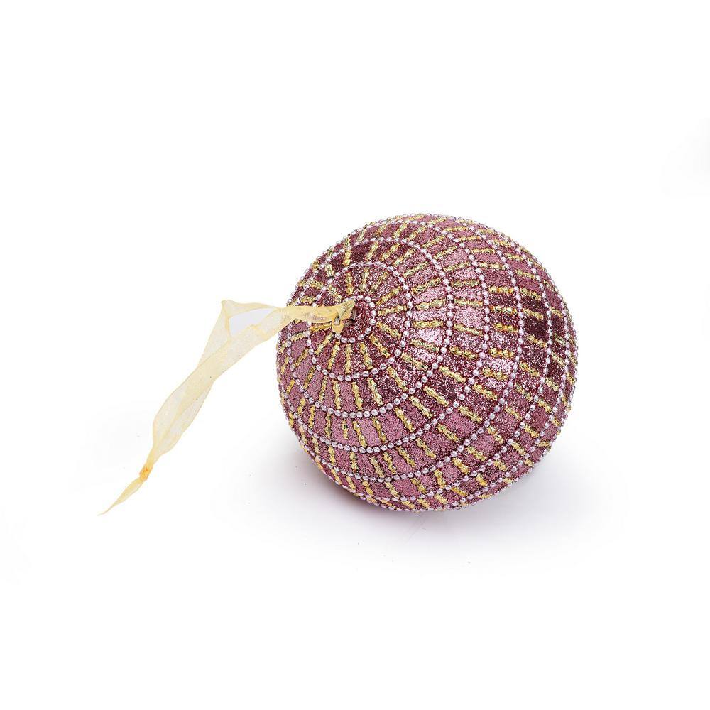 Handcrafted Pink and Gold Glass Globe Christmas Ornaments, Set of 4
