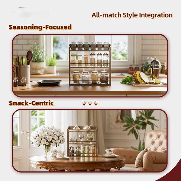 3-Tier Walnut Finish Space-Saving Bamboo Shelf Organizer for