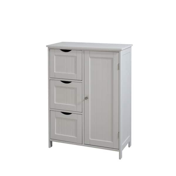 Tatahance Freestanding White Wood Floor Storage Cabinet with 1 Cupboard and 3-Drawers