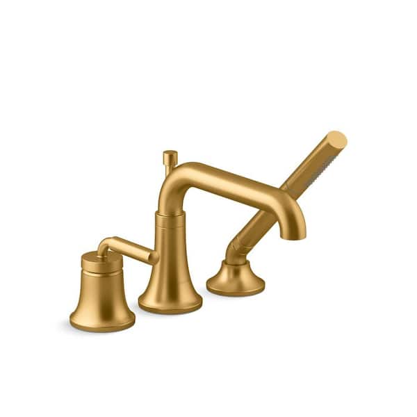 KOHLER Tone Single-Handle Deck-Mount Roman Tub Faucet with Handshower in Vibrant Brushed Moderne Brass