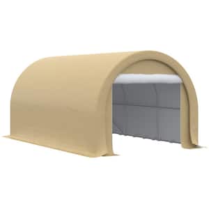 10 ft. x 16 ft. Portable Garage Heavy-Duty Carport Storage Tent with Large Zippered Door for Car, Truck, Garden, Beige