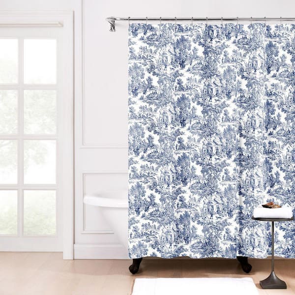 Victoria Park Toile 72 in. L Blue Shower Curtain