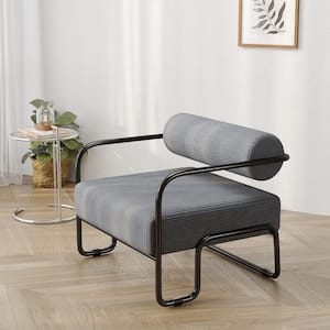 Gary Corduroy Fabric Upholstered Arm Chair with Black Iron Frame