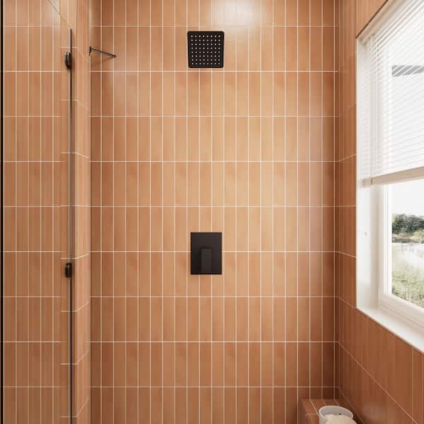 Crozet 1-Spray Patterns 6 in. Wall Mount Fixed Shower Head 1.8 GPM Shower Faucet in Matte Black Square Valve Included