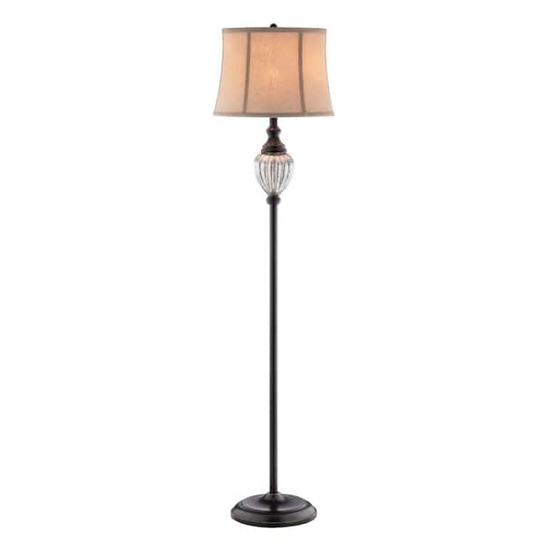 Hampton Bay Highgate 58.25 in. Oil Rubbed Bronze Mercury Glass Font Floor Lamp with Off White Paneled Bell Shade