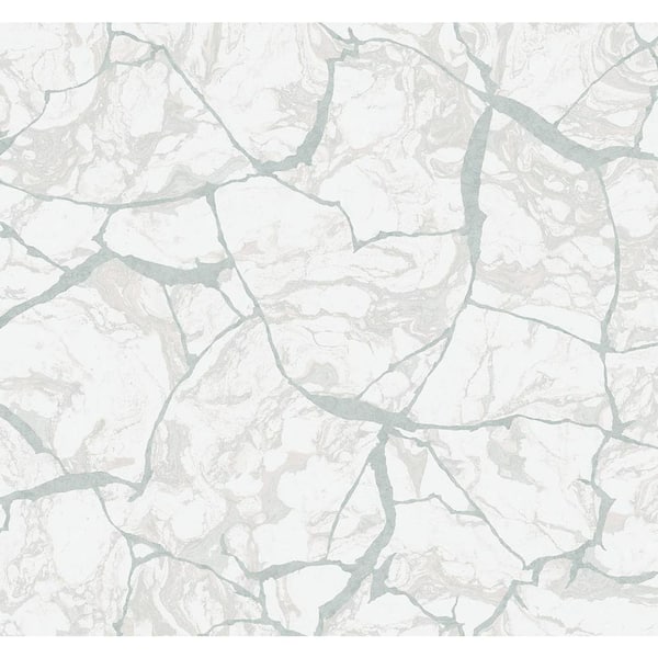 Seabrook Designs 60.75 sq. ft. Snowbound and Metallic Powder Blue Marble Faux Paper Unpasted Wallpaper Roll