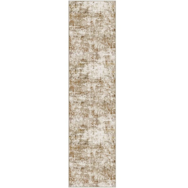 HaiiMeid Rainbow Brown 2 ft. x 8 ft. Washable Modern Abstract Runner Rug