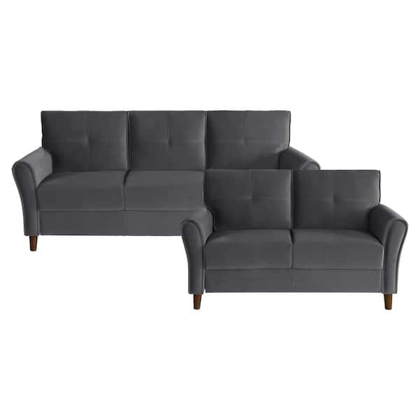 EVERGLADE HOME Halton 137 in. W Flared Arm Velvet Rectangle Sofa in Gray with 5-Seats