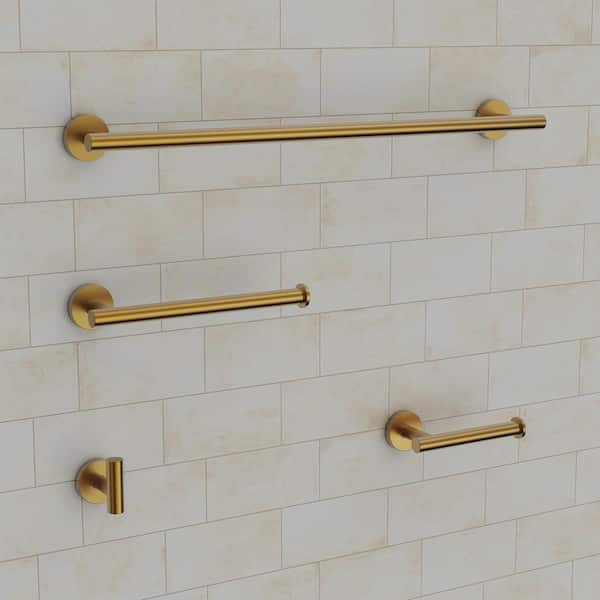 GRANDJOY Towel Rack Set 4-Piece 1-Spray Wall Mount Handheld Shower Head 1.8 GPM in Brushed Gold Stainless Steel