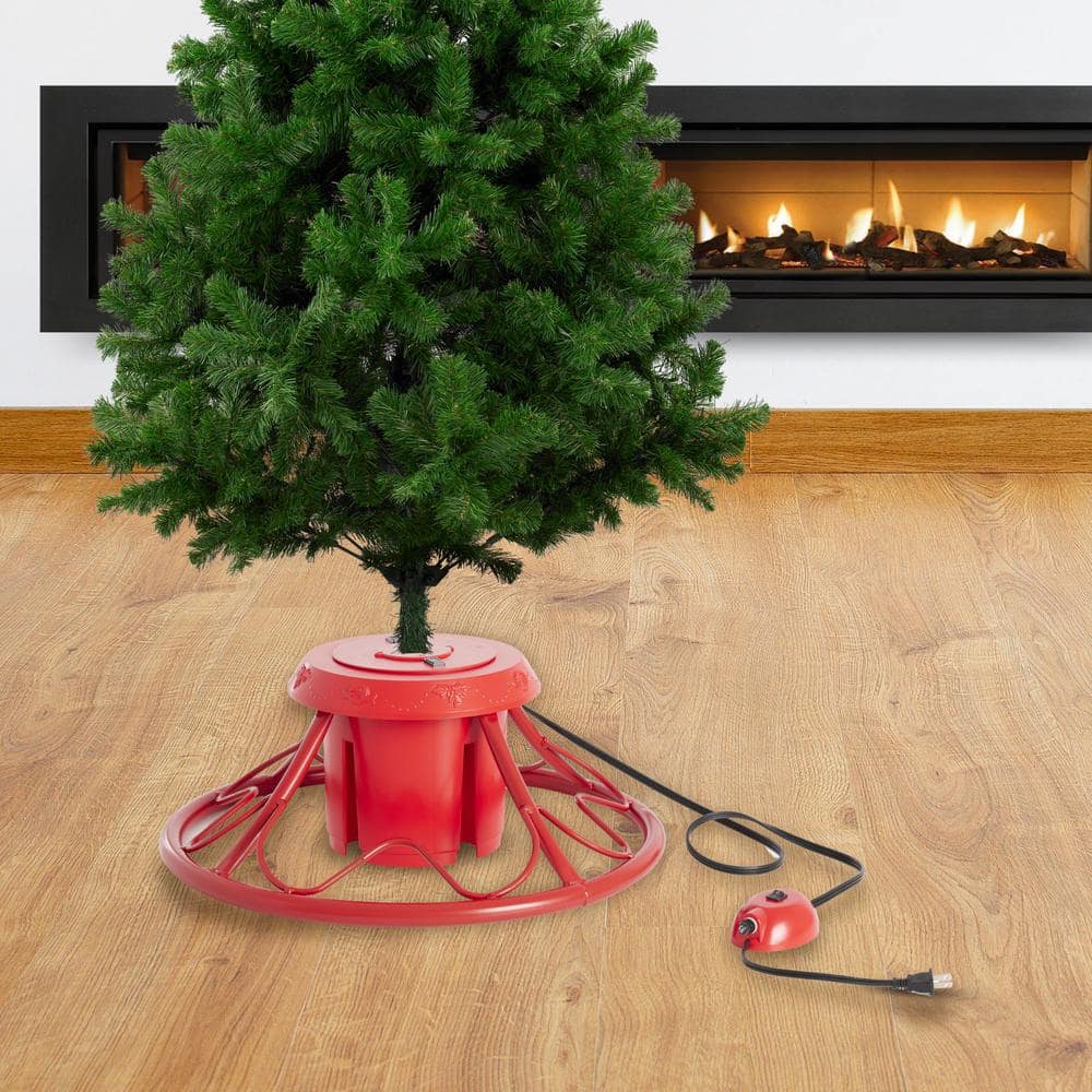 Red Metal Rotating Stand for Artificial Christmas Trees up to 9 Feet