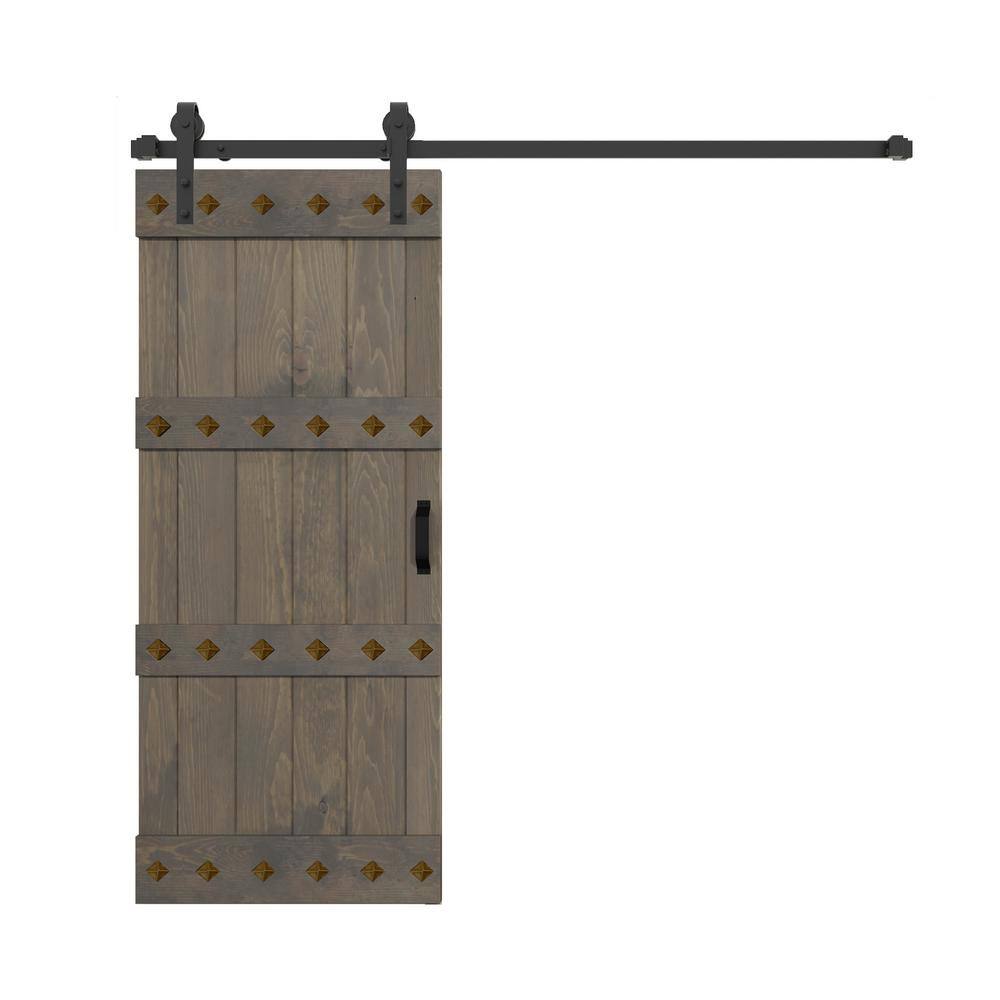 Smoky Gray Solid Wood 36" x 84" Barn Door Kit with Matte Black Hardware