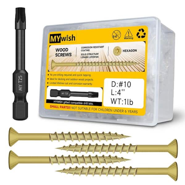 MYWISH #10 x 4 in. Tan Star Flat-Head Wood Deck Screws (49-Piece)