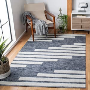 Striped Kilim Navy Ivory Doormat 3 ft. x 5 ft. Abostract Striped Area Rug