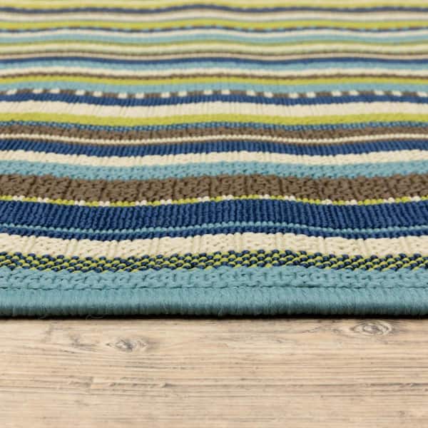 Blue, Green 2 ft. x 8 ft. Loomed Polypropylene Rectangle Indoor/Outdoor Area Rug