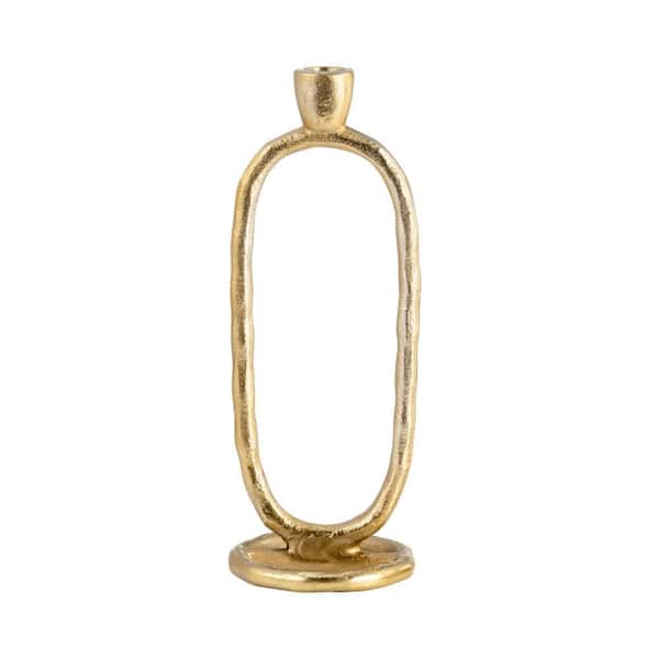 Liv & Skye Gold 10 in. Metal Open Oval Taper Candle Holder