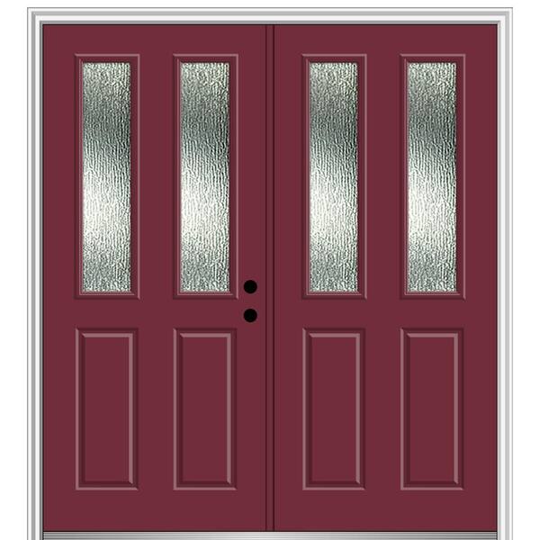 MMI Door 68 in. x 80 in. Left-Hand/Inswing Rain Glass Burgundy Fiberglass Prehung Front Door on 6-9/16 in. Frame