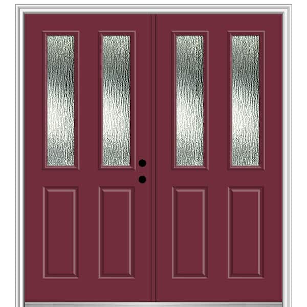 MMI Door 72 in. x 80 in. Left-Hand/Inswing Rain Glass Burgundy Fiberglass Prehung Front Door on 4-9/16 in. Frame