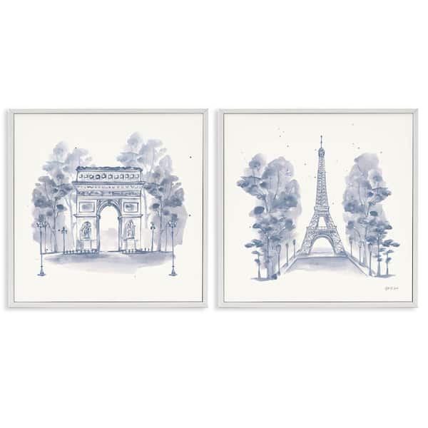 French Landmarks in Blue by Yvette St. Amant 2 Pieces White Framed Architecture Giclee Art Print 24 in. x 24 in.
