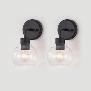 10.62 in. 1-Light Modern Black Globe Vanity light Wall Sconce (Set of 2)