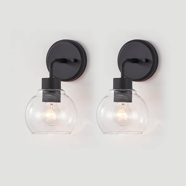 KAWOTI 10.62 in. 1-Light Modern Black Globe Vanity light Wall Sconce (Set of 2)