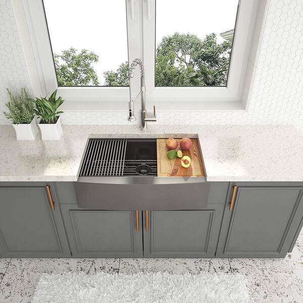 30 in Farmhouse/Apron-Front Singal Bowl 18 Guage Stainless Steel  Workstation Kitchen Sink in Gunmetal Black CABS30229 The Home Depot