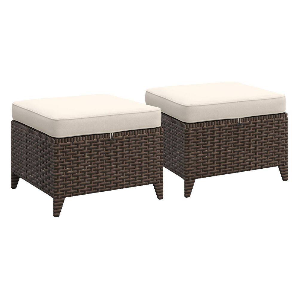 Wicker Outdoor Ottoman with Beige Cushions (Set of 2) price history on PriceWatchPro