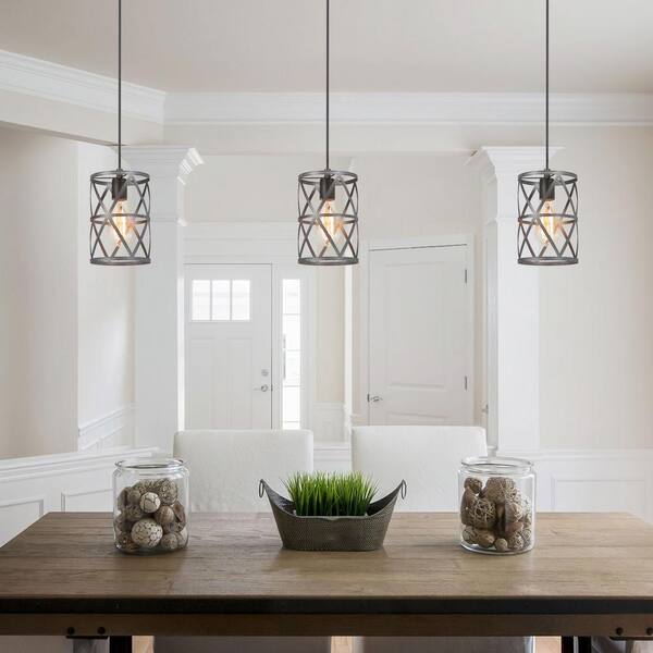Open Cage Shade 1 Light Pendant, Drum Light Fixtures For Kitchen Island