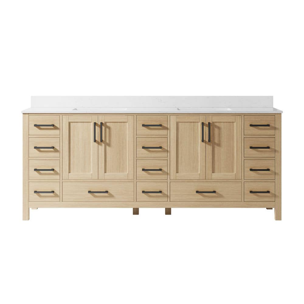 OSA 84 in. W Solid Wood Freestanding Soft Close OAK Bath Vanity with White Cultured Marble Top, Backsplash, Assembled price history on PriceWatchPro