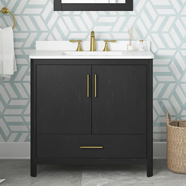 OVE Decors Dario 36 in. Single Sink Ebony Wood Bath Vanity with White Engineered Stone Top (Assembled)