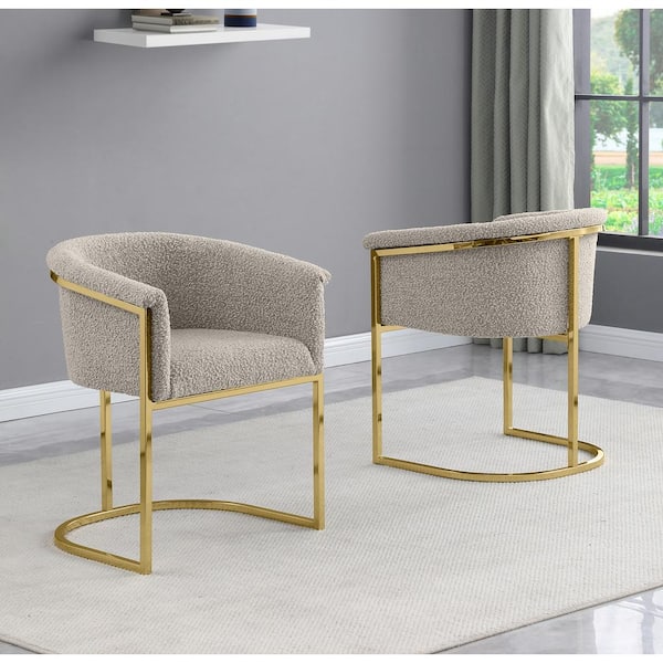 Luke Gray Boucle Fabric Dining Chair Set of 2 with Floor Adjuster Gold Chrome Base