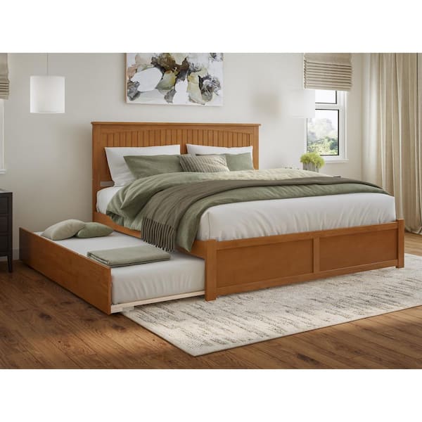 AFI Nantucket Light Toffee Natural Bronze Solid Wood Frame King Platform Bed with Footboard and Twin XL Trundle
