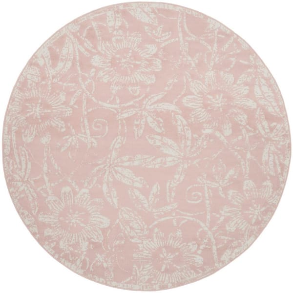 Nourison Whimsicle Pink 8 ft. x 8 ft. Floral Contemporary Round Area Rug