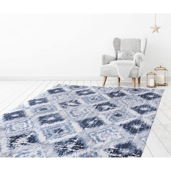 FLOOR ART Quince Navy/Blue 5 ft. x 7 ft. Medallion Vinyl Rectangle Area Rug  8214.42.51 - The Home Depot