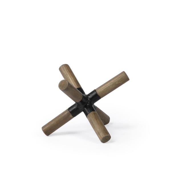 HomeRoots 5 in. Brown Petite Wood and Metal Jack Shaped Decor Piece