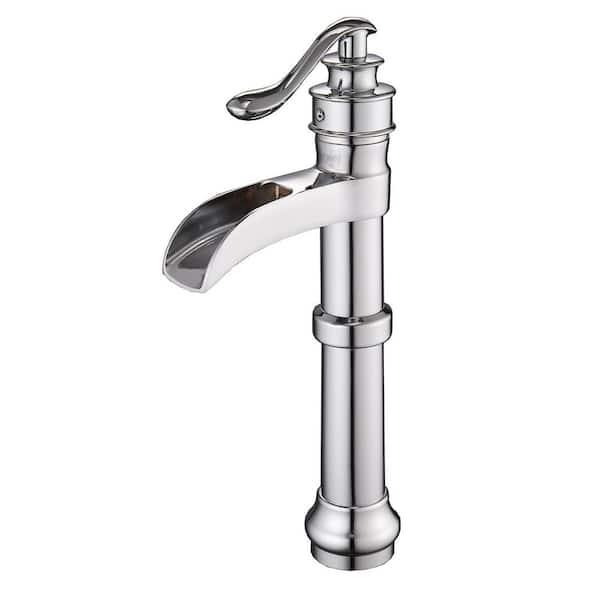 BWE Waterfall Single Hole Single-Handle Vessel Bathroom Faucet With Supply Line in Polished Chrome